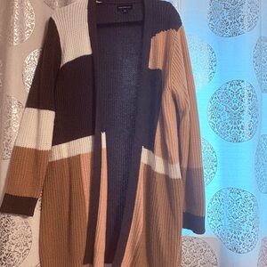 Colorblock Open Front Long Cardigan